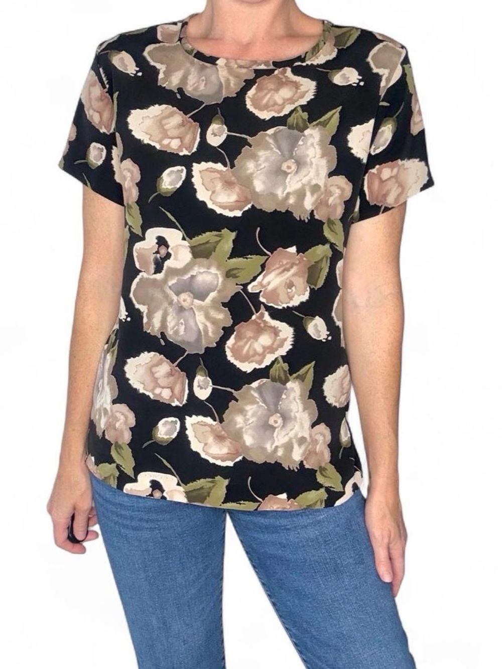 Vintage 90’s First Option Black Tan Floral Shirt